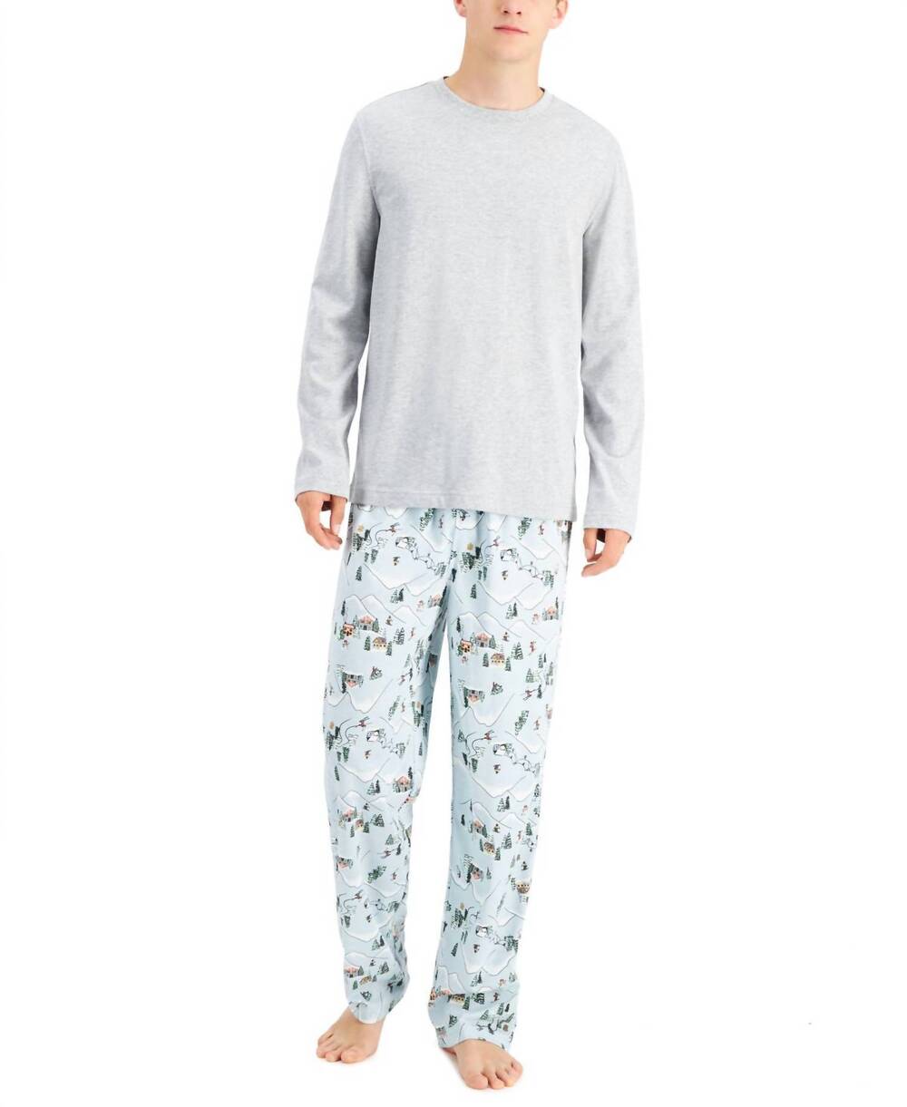NEW FAMILY PJS men's matching ski mountain pajama set in ski moutains
